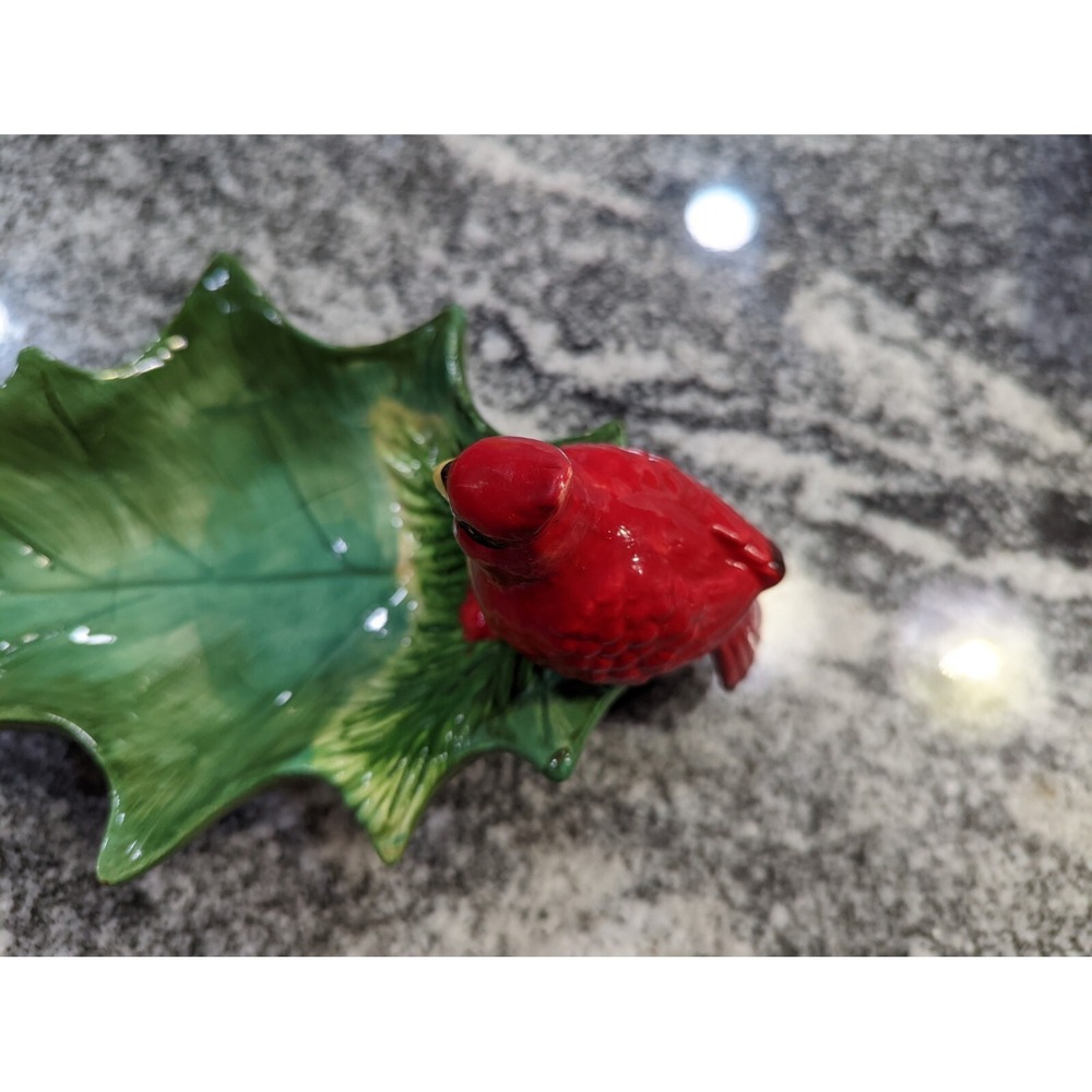Plaid Tidings by Cracker Barrel Open Candy Dish - Cardinal, Holly. Green Red - Picture 4 of 10